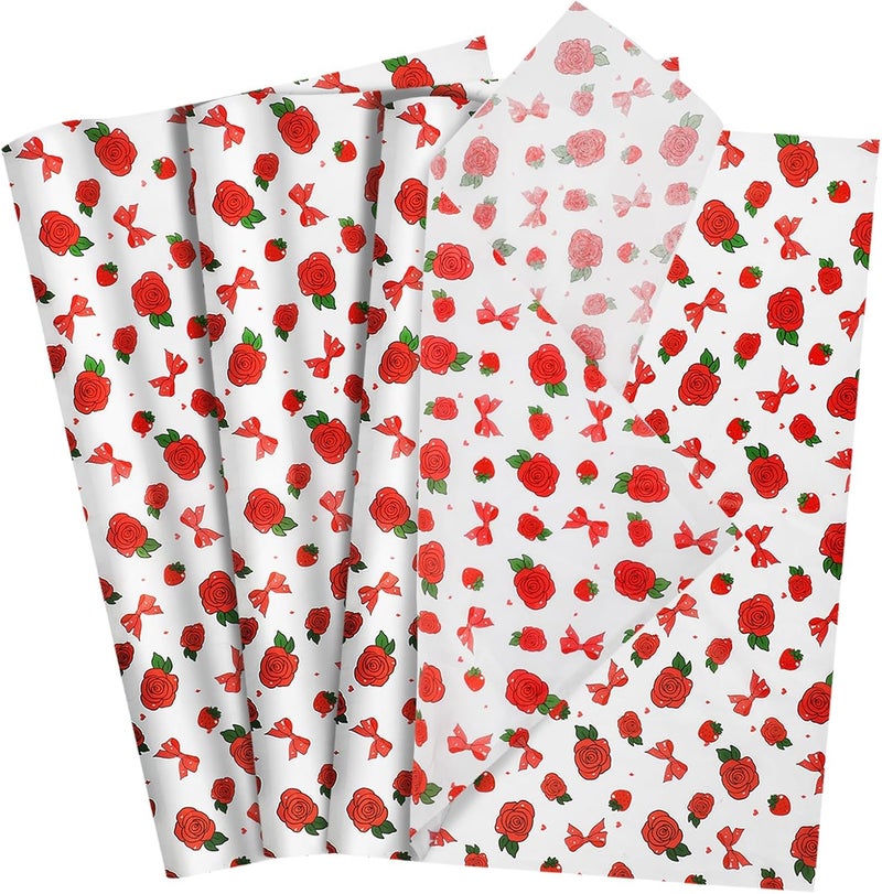 Ethanberg 60 Sheets Gift Wrapping Tissue Paper Bulk, Red Rose Bow Strawberry Tissue Paper for Gift Bags, Decorative Art Papers for DIY Crafts Wedding Birthday Baby Showers Holiday Party Decor, 20x14 Inches - Image 1
